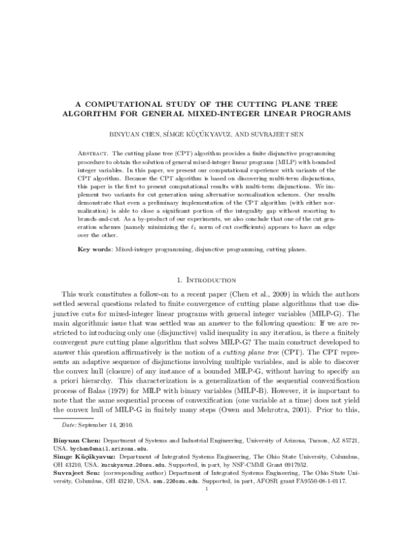 (PDF) A computational study of the cutting plane tree algorithm for ...