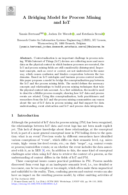(PDF) A Bridging Model for Process Mining and IoT