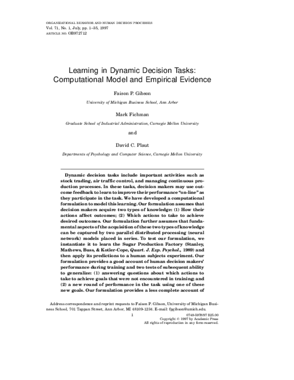 (PDF) Learning in Dynamic Decision Tasks: Computational Model and ...