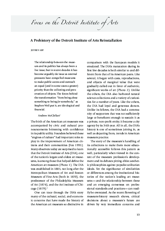 Pdf A Prehistory Of The Detroit Institute Of Arts Reinstallation Pdf A Prehistory Of The Detroit Institute Of Arts Reinstallation