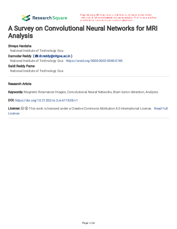 (PDF) A Survey on Convolutional Neural Networks for MRI Analysis