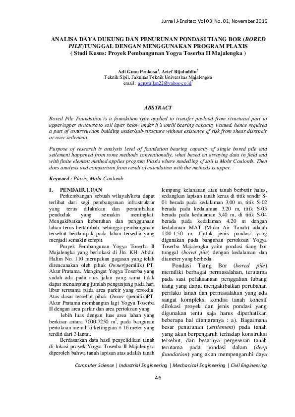 Pdf Analisa Daya Dukung Dan Penurunan Pondasi Tiang Bor Bored Pile