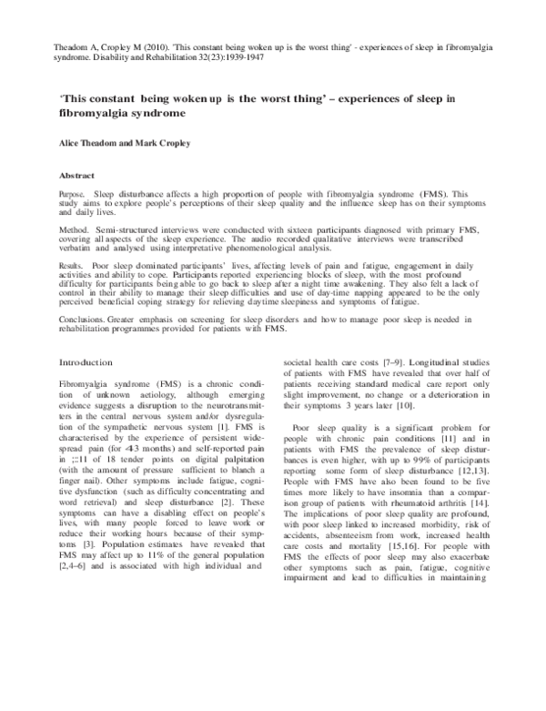 (PDF) ‘This constant being woken up is the worst thing’ – experiences ...
