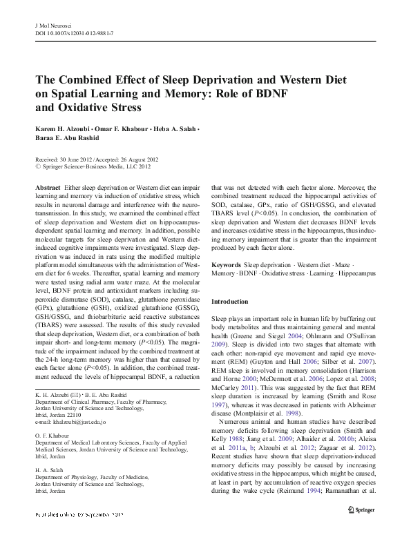 (PDF) The Combined Effect of Sleep Deprivation and Western Diet on ...