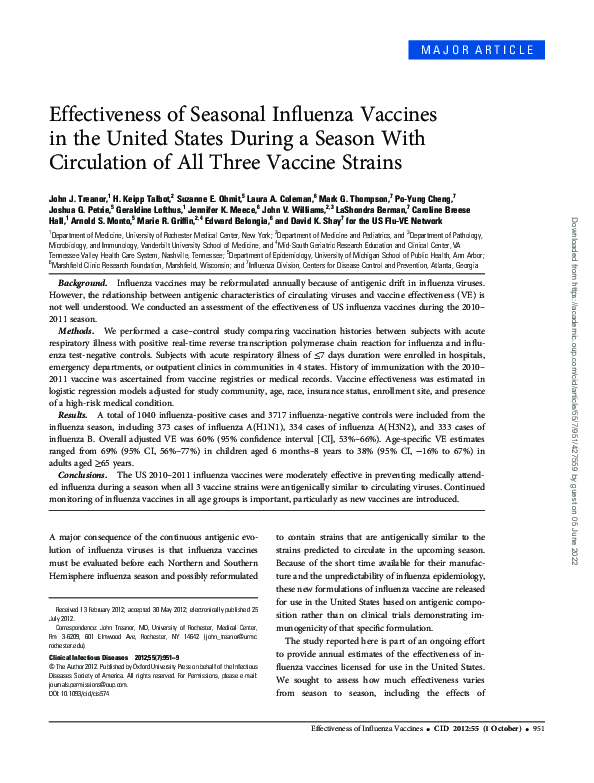 (PDF) Effectiveness of Seasonal Influenza Vaccines in the United States ...