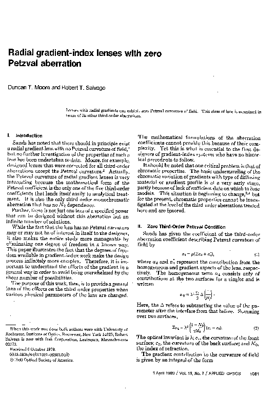 (PDF) Radial gradient-index lenses with zero Petzval aberration