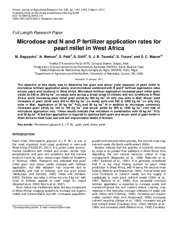 (PDF) Microdose and N and P fertilizer application rates for pearl