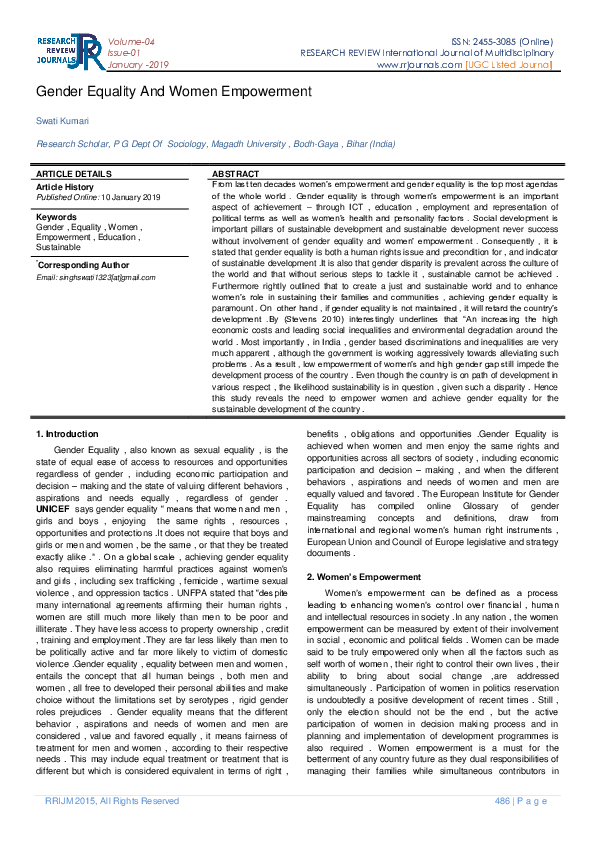 (PDF) Gender Equality And Women Empowerment