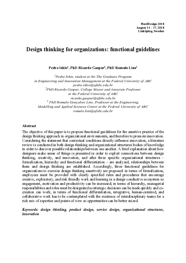 (PDF) Design thinking for organizations: functional guidelines