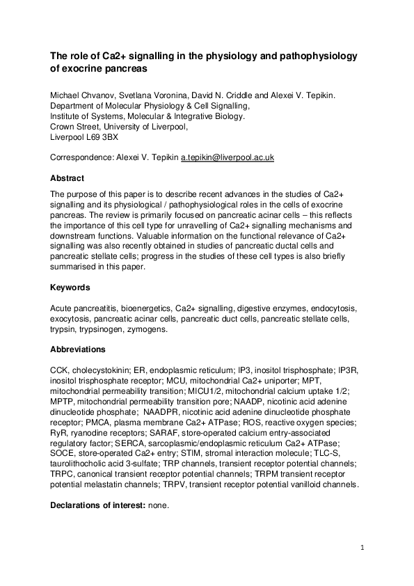 (PDF) The role of Ca2+ signalling in the physiology and pathophysiology ...