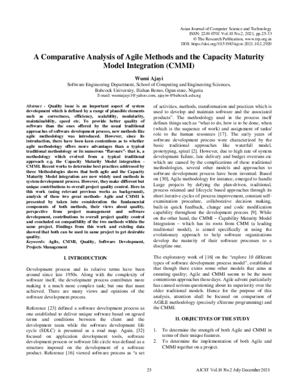 (PDF) A Comparative Analysis of Agile Methods and the Capacity Maturity ...