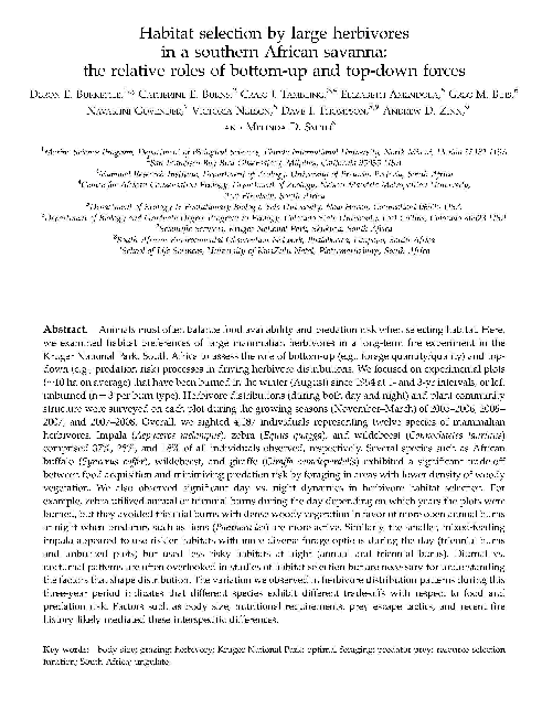 (PDF) Habitat selection by large herbivores in a southern African ...