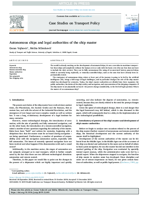(PDF) Autonomous ships and legal authorities of the ship master