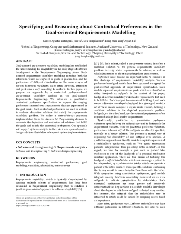 (PDF) Specifying and reasoning about contextual preferences in the goal ...