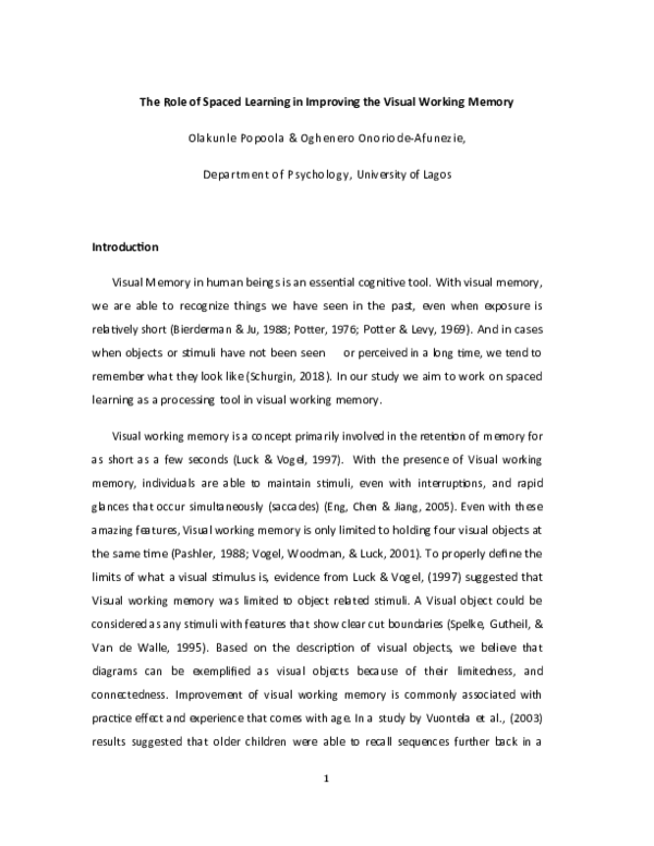 (DOC) The Role of Spaced Learning in Improving the Visual Working Memory