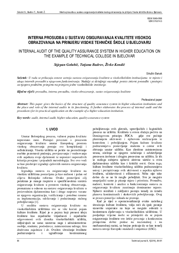 (PDF) Internal audit of the quality assurance system in higher ...