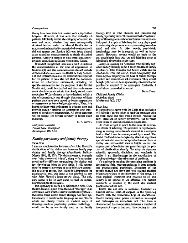 (PDF) Family psychiatry and family therapy