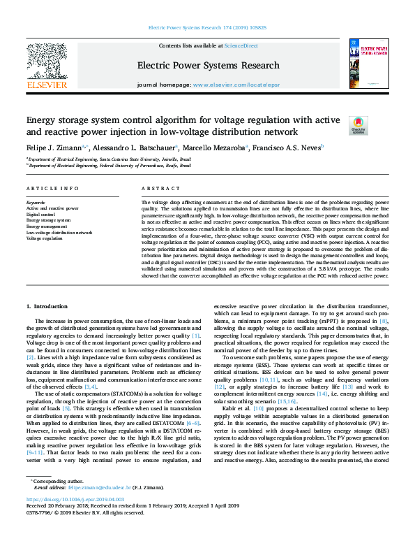 (PDF) Energy storage system control algorithm for voltage regulation ...