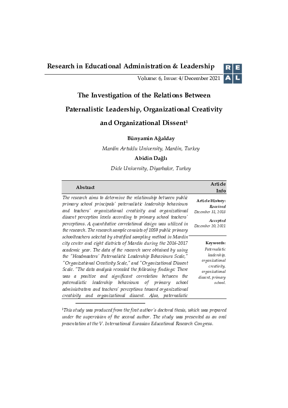 (PDF) The Investigation of the Relations Between Paternalistic ...