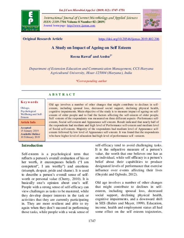 (PDF) A Study on Impact of Ageing on Self Esteem