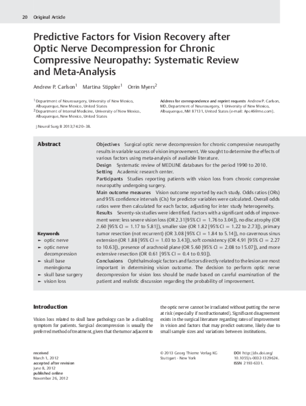 (PDF) Predictive Factors for Vision Recovery after Optic Nerve ...