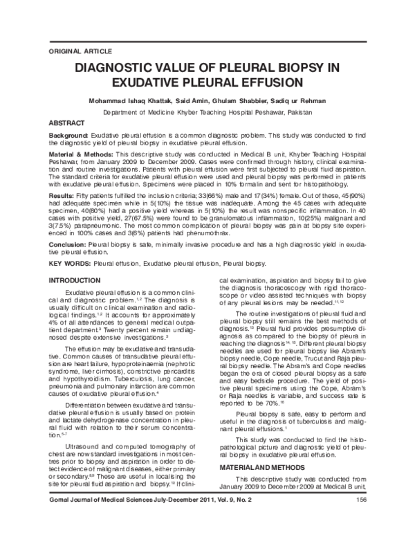 (PDF) Diagnostic value of Pleural Biopsy in Exudative Pleural effusion