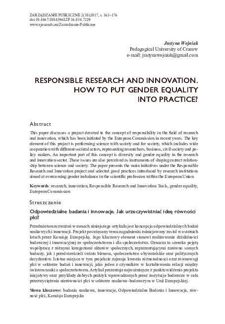 (PDF) Responsible Research and Innovation. How to Put Gender Equality ...