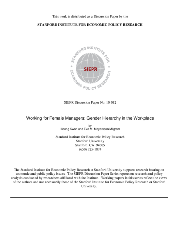 (PDF) Working for Female Managers: Gender Hierarchy in the Workplace