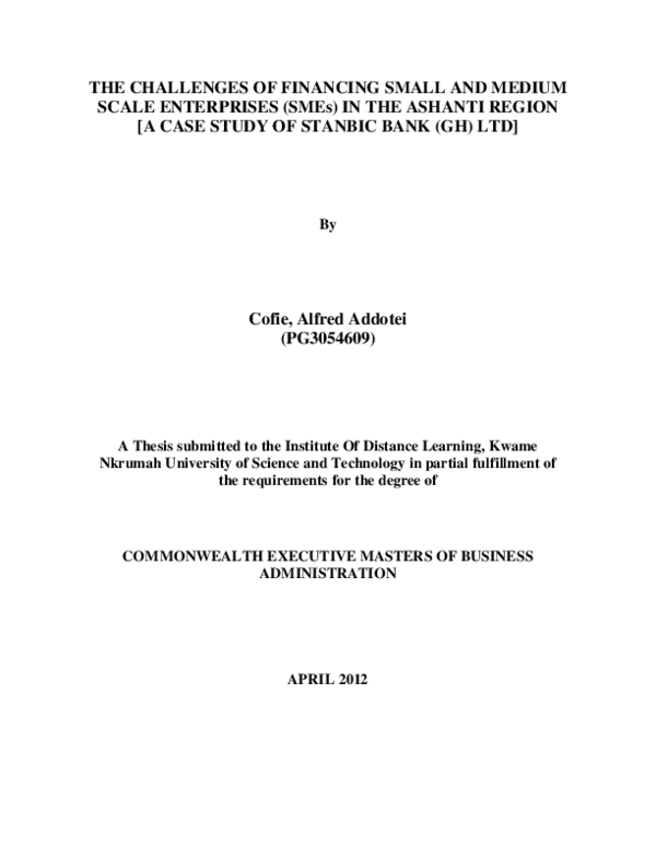 (PDF) The challenges of financing small and medium scale enterprises ...