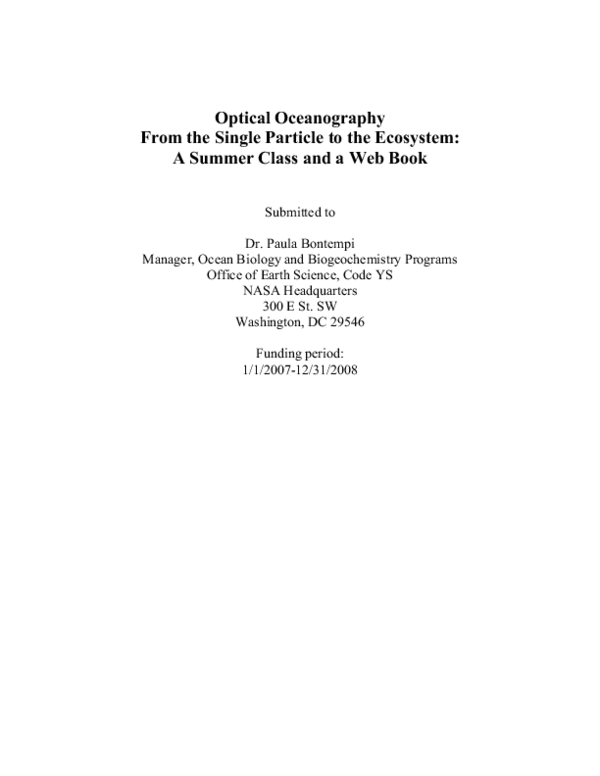 (PDF) Optical Oceanography From the Single Particle to the Ecosystem: A ...