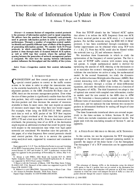 (PDF) The Role of Information Update in Flow Control