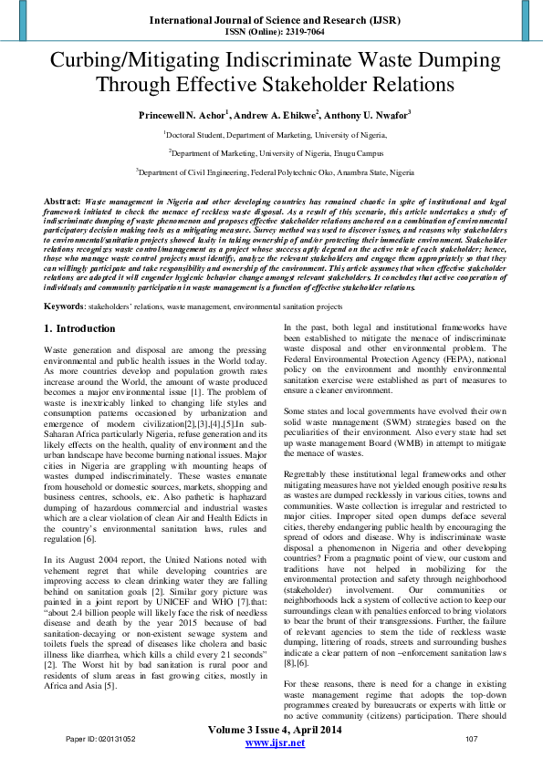 (PDF) Curbing / Mitigating Indiscriminate Waste Dumping Through