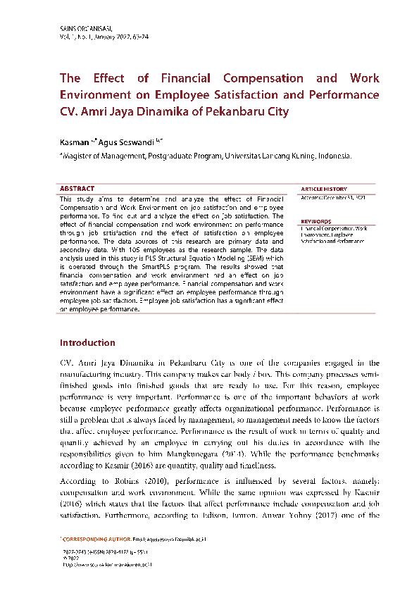 (PDF) The Effect of Financial Compensation and Work Environment on ...