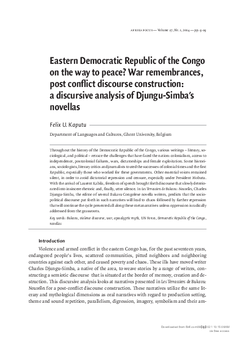 (PDF) Eastern Democratic Republic of the Congo on the way to peace? War ...