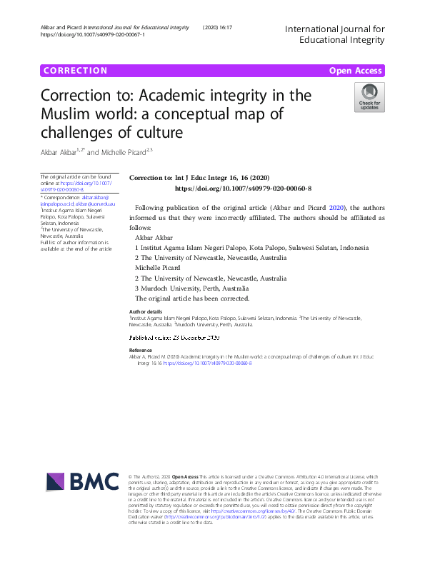 (PDF) Correction to: Academic integrity in the Muslim world: a ...