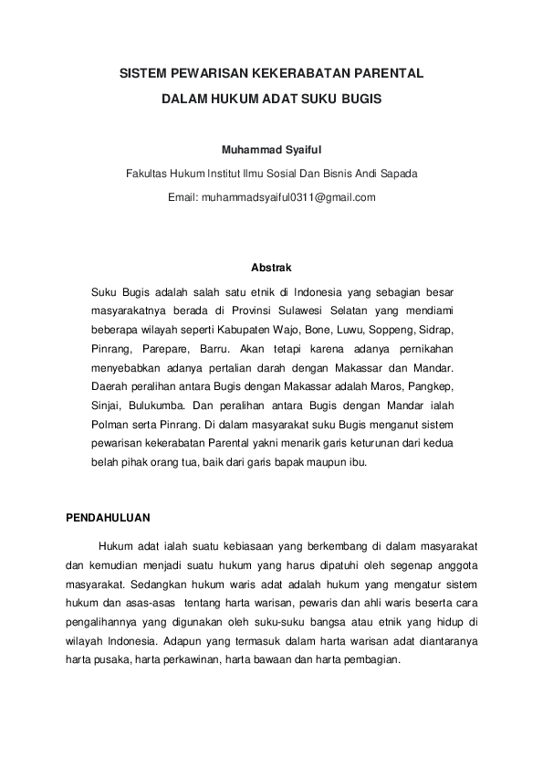 Parental Dalam Hukum Adat Suku Bugis