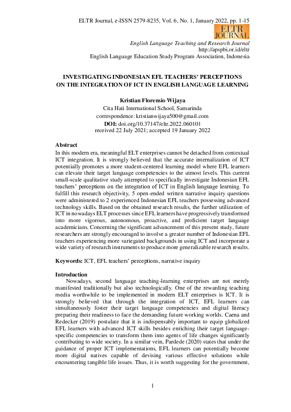 (PDF) Investigating Indonesian Efl Teachers’ Perceptions on the ...