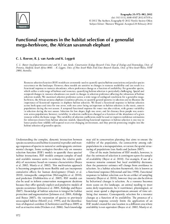 (PDF) Functional responses in the habitat selection of a generalist ...