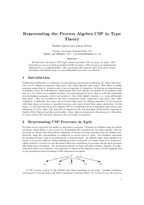 (PDF) Representing the Process Algebra CSP in Type Theory