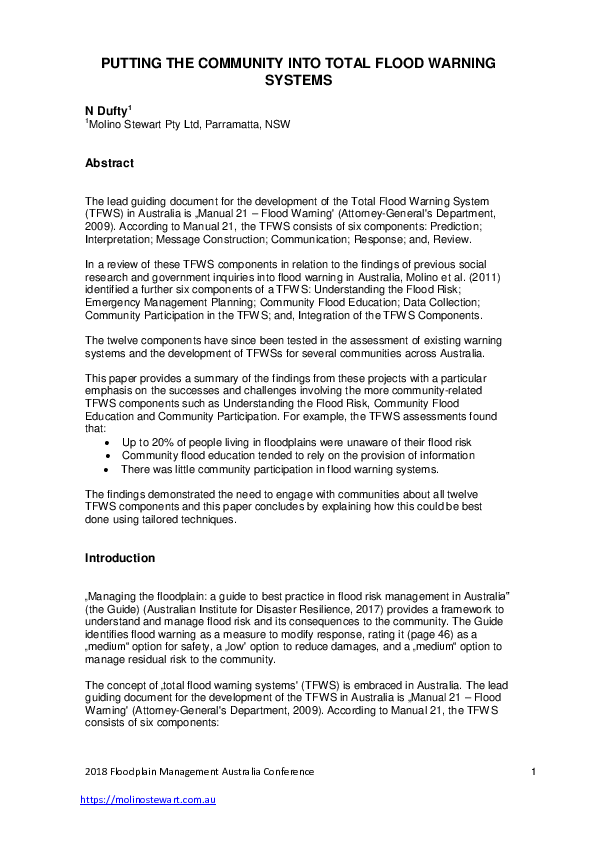 (PDF) Putting the community into Total Flood Warning Systems