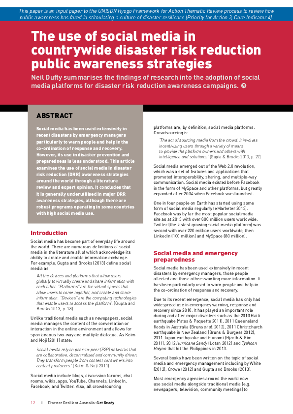 (PDF) The use of social media in countrywide disaster risk reduction ...