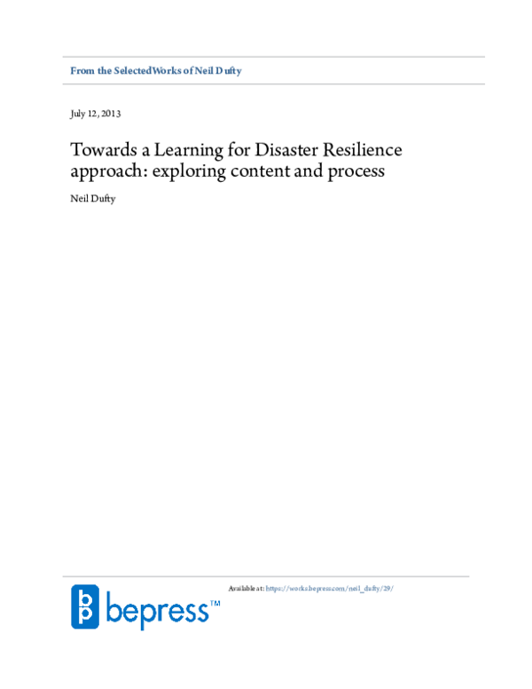 (PDF) Towards a Learning for Disaster Resilience approach: exploring ...