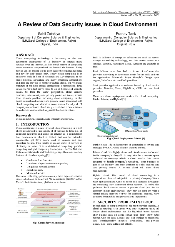 (PDF) A Review of Data Security Issues in Cloud Environment