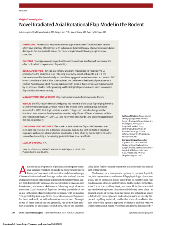 (PDF) Novel Irradiated Axial Rotational Flap Model in the Rodent