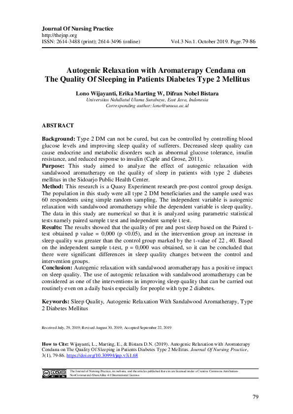 (PDF) Autogenic Relaxation with Aromaterapy Cendana on The Quality of ...