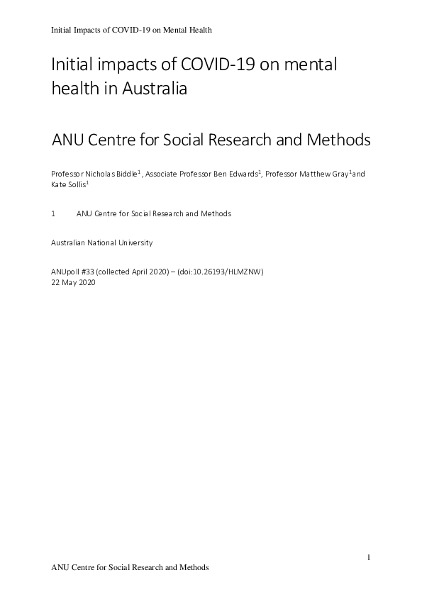 (PDF) Initial impacts of COVID-19 on mental health in Australia