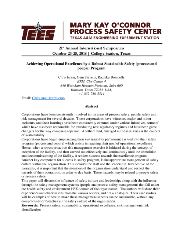 (PDF) Achieving Operational Excellence by a Robust Sustainable Safety ...