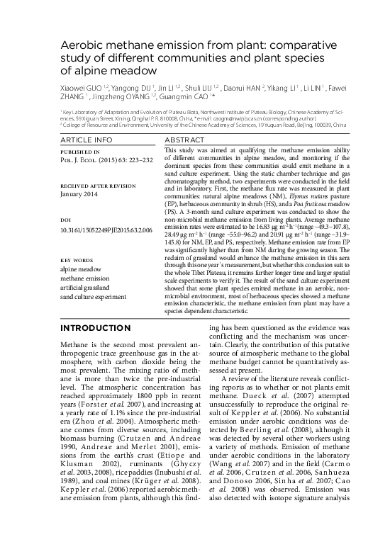 (PDF) Aerobic Methane Emission from Plant: Comparative Study of ...