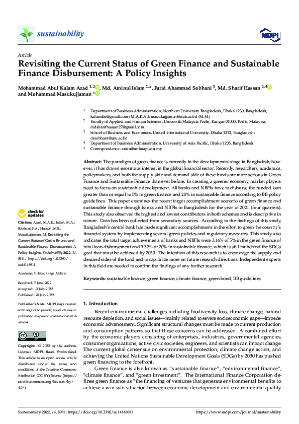 (PDF) Revisiting the Current Status of Green Finance and Sustainable ...