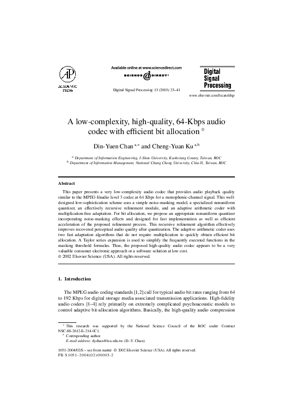 (PDF) A low-complexity, high-quality, 64-Kbps audio codec with ...
